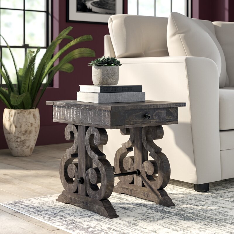 Solid Wood store End Table with Storage Gray